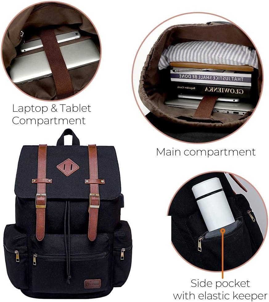 imageModoker Vintage Rucksack Backpack for Men Women 17 Inch Laptop Backpack  Travel or Work Bookbag Fits Computer ampamp Tablet Canvas Fashion Daypack with USB Charging Port in GreyBlack