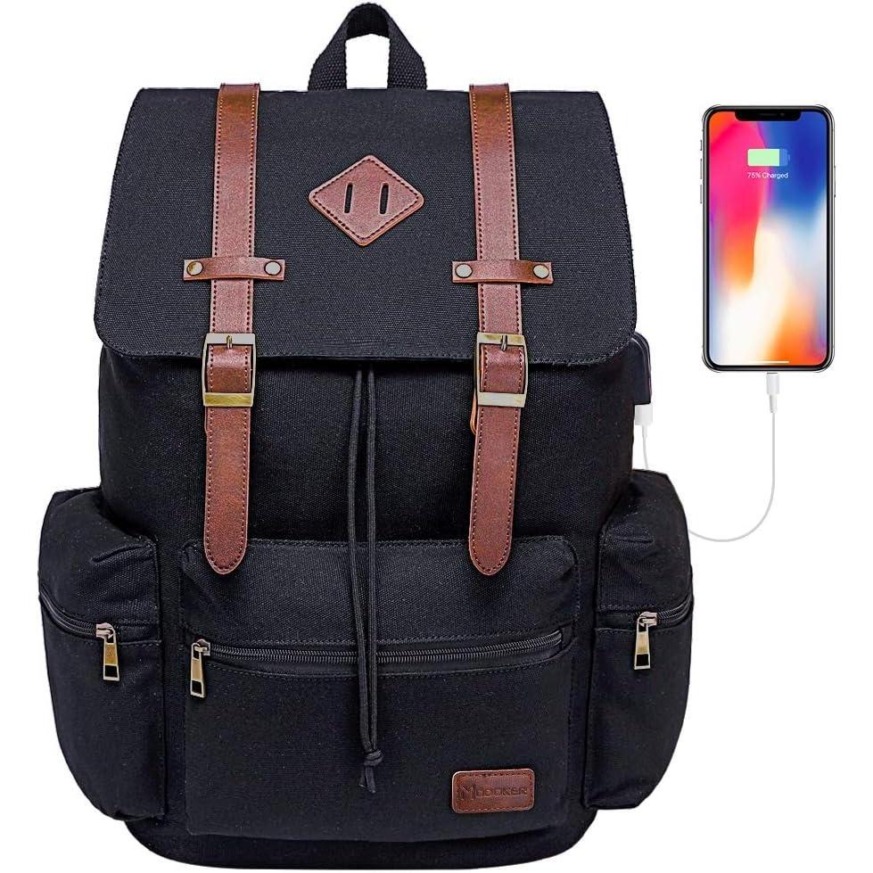 imageModoker Vintage Rucksack Backpack for Men Women 17 Inch Laptop Backpack  Travel or Work Bookbag Fits Computer ampamp Tablet Canvas Fashion Daypack with USB Charging Port in GreyBlack