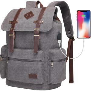 imageModoker Vintage Rucksack Backpack for Men Women 17 Inch Laptop Backpack  Travel or Work Bookbag Fits Computer ampamp Tablet Canvas Fashion Daypack with USB Charging Port in GreyGrey