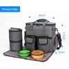 imageModoker Dog Travel Bag Backpack Airline Approved Pet Accessories Organizer for Dog and Cat with Shoulder Strap 2 Dog Food Storage Containers 2 Collapsible Dog Bowls1 Pet Mat GreyCharcoal Grey