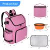 imageModoker Dog Travel Bag Backpack Airline Approved Pet Accessories Organizer for Dog and Cat with Shoulder Strap 2 Dog Food Storage Containers 2 Collapsible Dog Bowls1 Pet Mat GreyPink