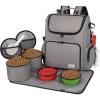 imageModoker Dog Travel Bag Backpack Airline Approved Pet Accessories Organizer for Dog and Cat with Shoulder Strap 2 Dog Food Storage Containers 2 Collapsible Dog Bowls1 Pet Mat GreyGrey
