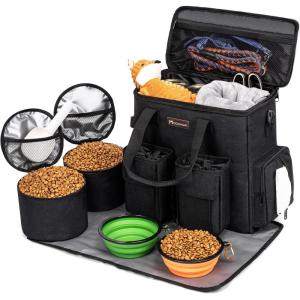 imageDog Travel Bag Airline Approved Pet Travel Bag with 2 Dog Treat Training Pouches for Weekend Pet Travel Supplies ampamp Accessories BlackSBlack