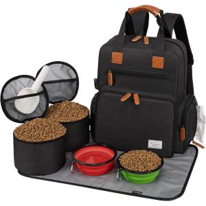 imageModoker Dog Travel Bag  Airline Approved Backpack for Pet Accessories Organizer Tote Weekend Bag with 2 Dog Food Containers 2 Collapsible Bowls 1 Pet Mat BlackBlack